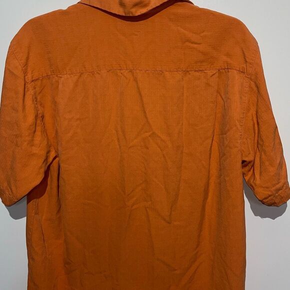 Tommy Bahama Men's Orange Textured 100% Silk Short Sleeve Button Up Shirt Medium - Picture 8 of 12